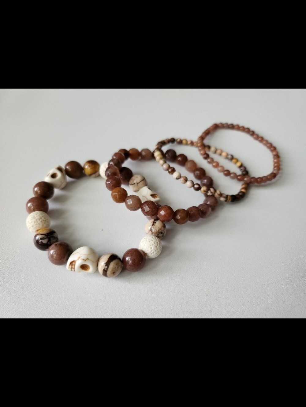 Neutral Brown & Cream Beaded Bracelet Set